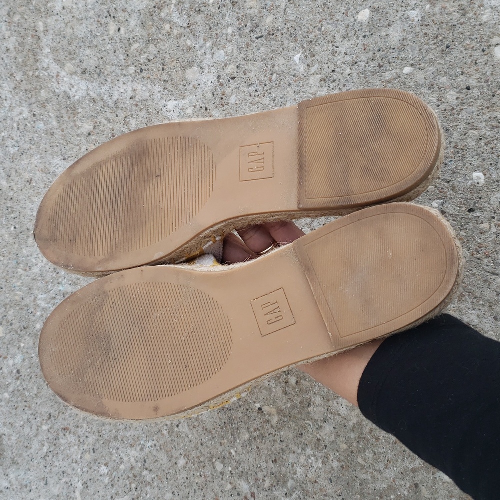 Gap Canvas Espadrille Stripes Slide Sandals Size 9 Coastal Beachy Yellow White - Picture 8 of 12